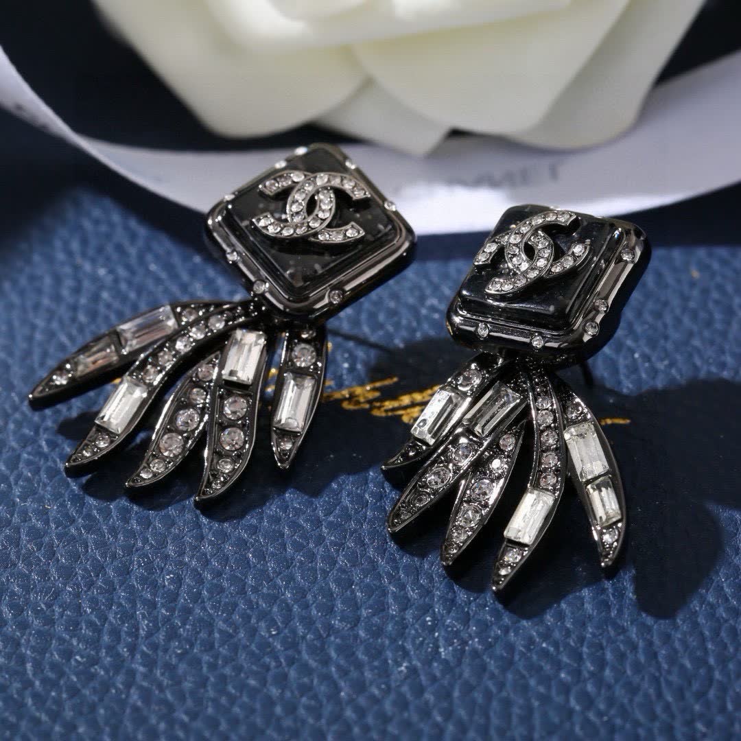 Chanel CC Crystal Wing Earrings