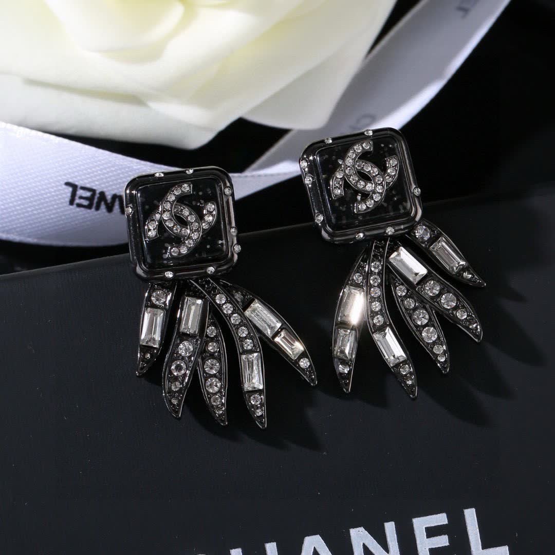 Chanel CC Crystal Wing Earrings