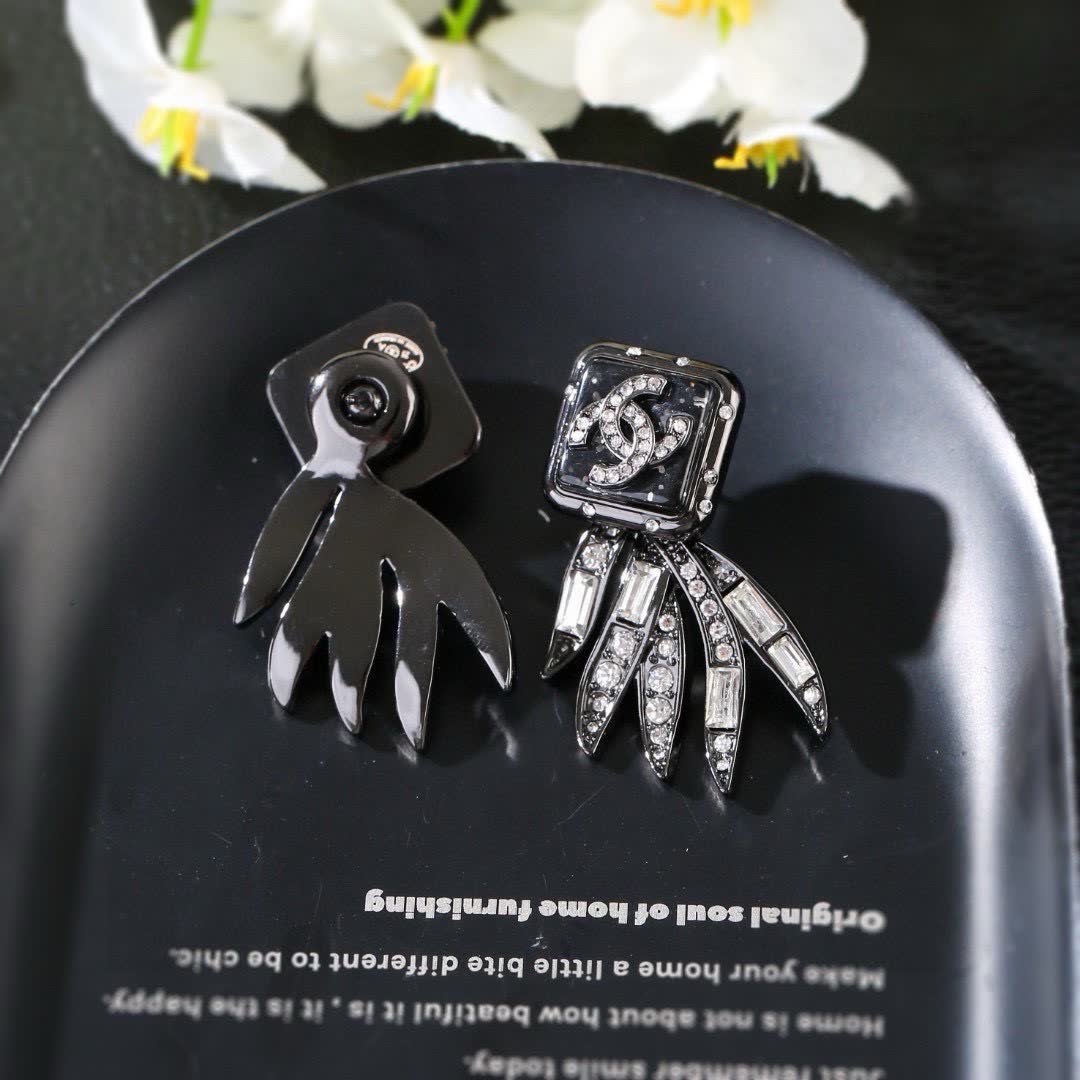 Chanel CC Crystal Wing Earrings