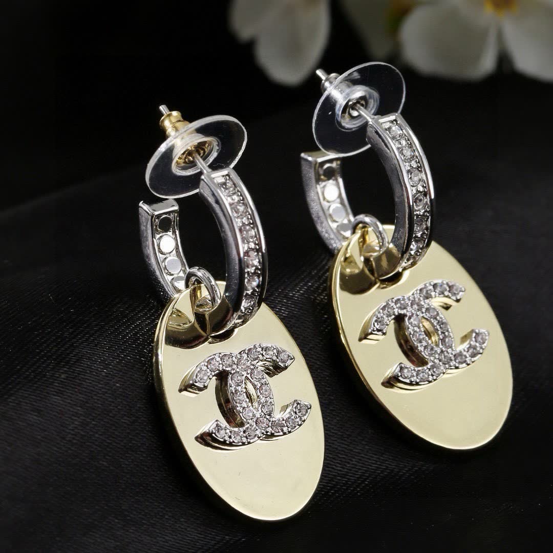 Chanel CC Logo Diamond Earrings