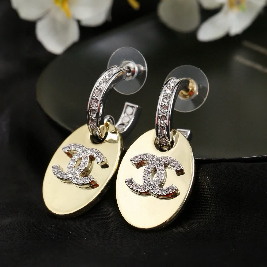 Chanel CC Logo Diamond Earrings