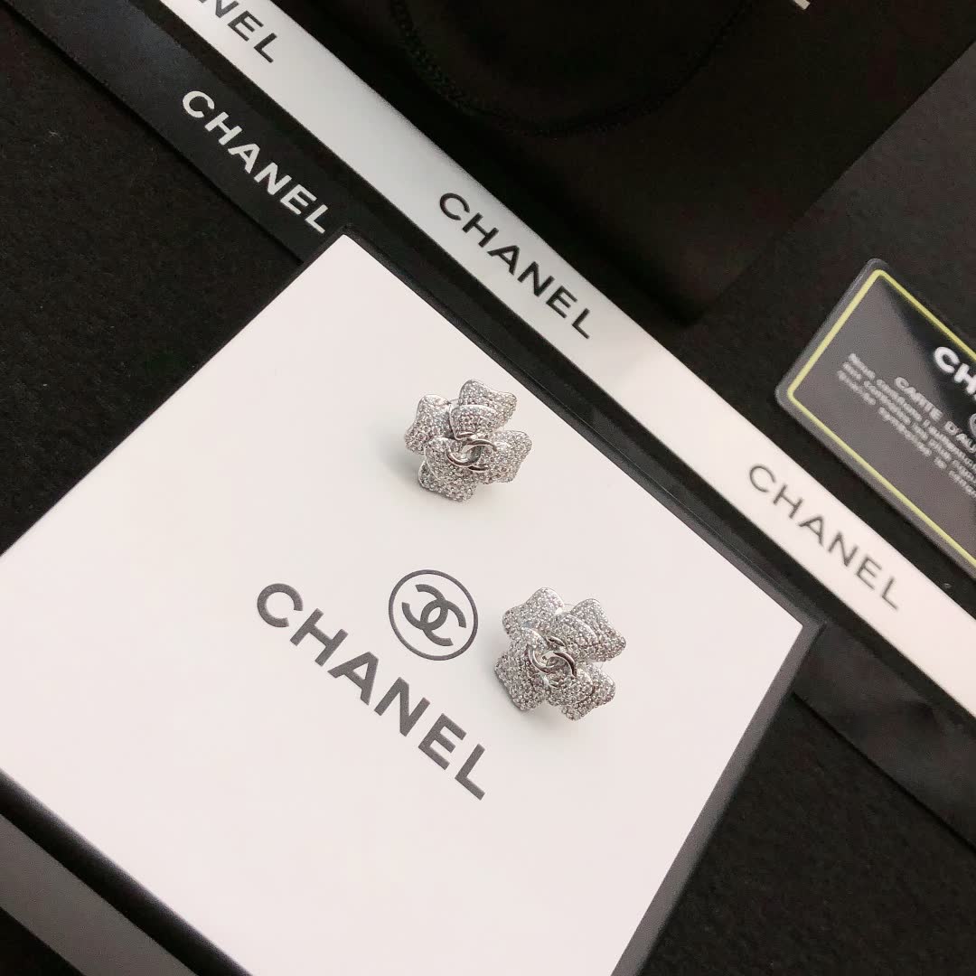 Chanel Silver Camellia Earrings Chanel Silver Camellia Earrings