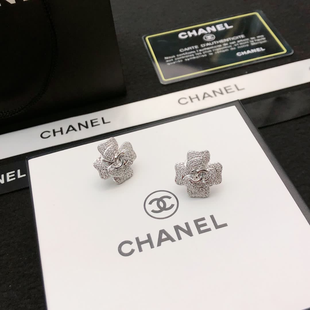 Chanel Silver Camellia Earrings