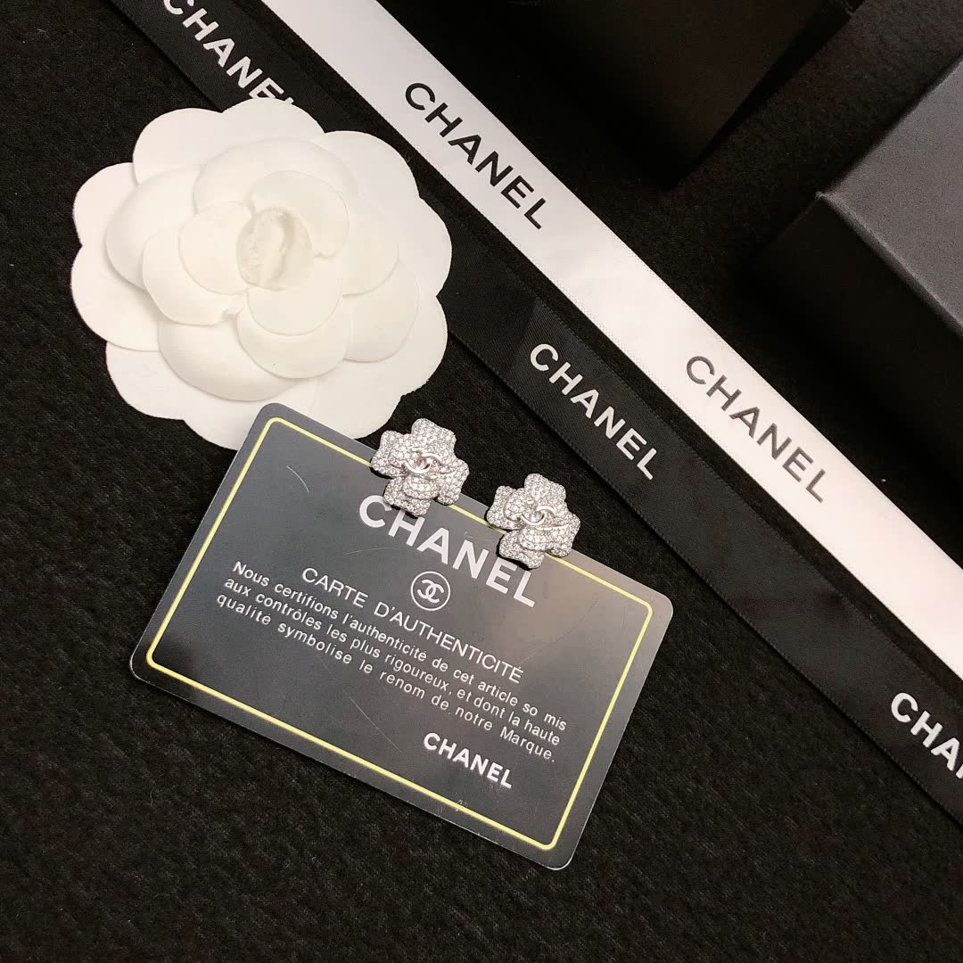 Chanel Silver Camellia Earrings