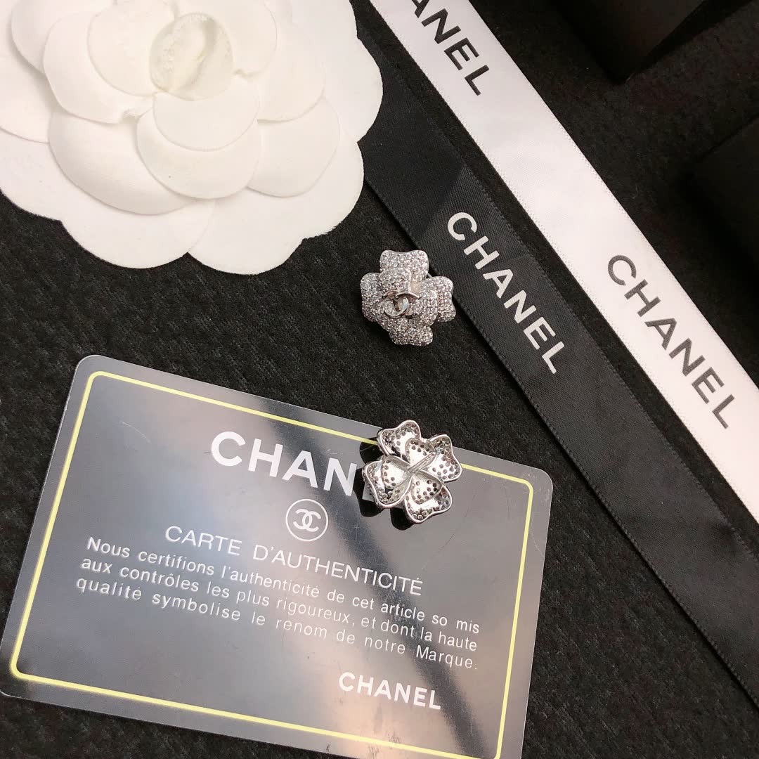 Chanel Silver Camellia Earrings