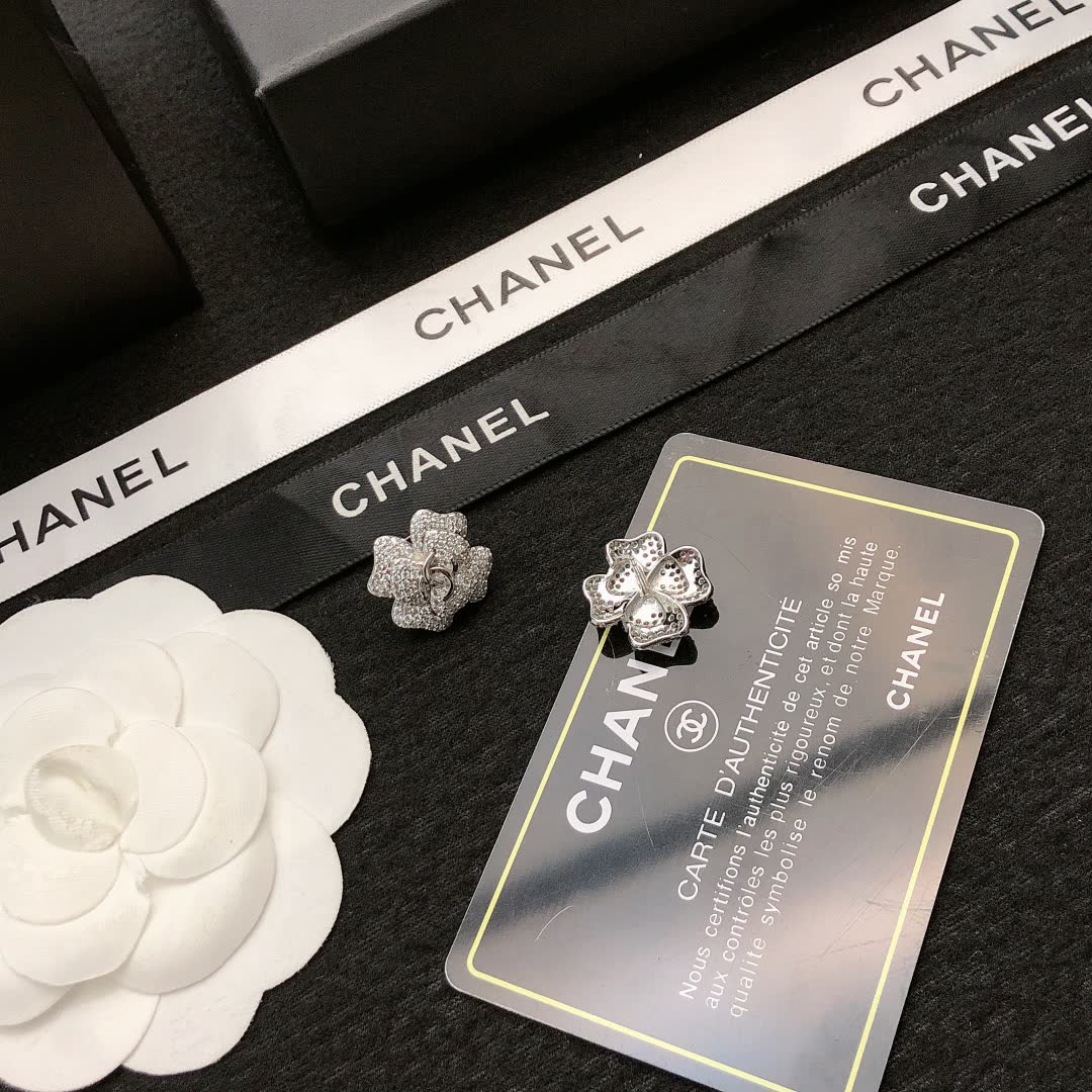 Chanel Silver Camellia Earrings