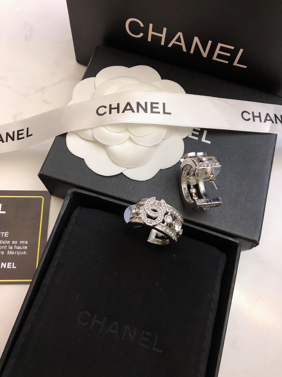 Chanel Silver Earrings and Ring Set Chanel Silver Earrings and Ring Set