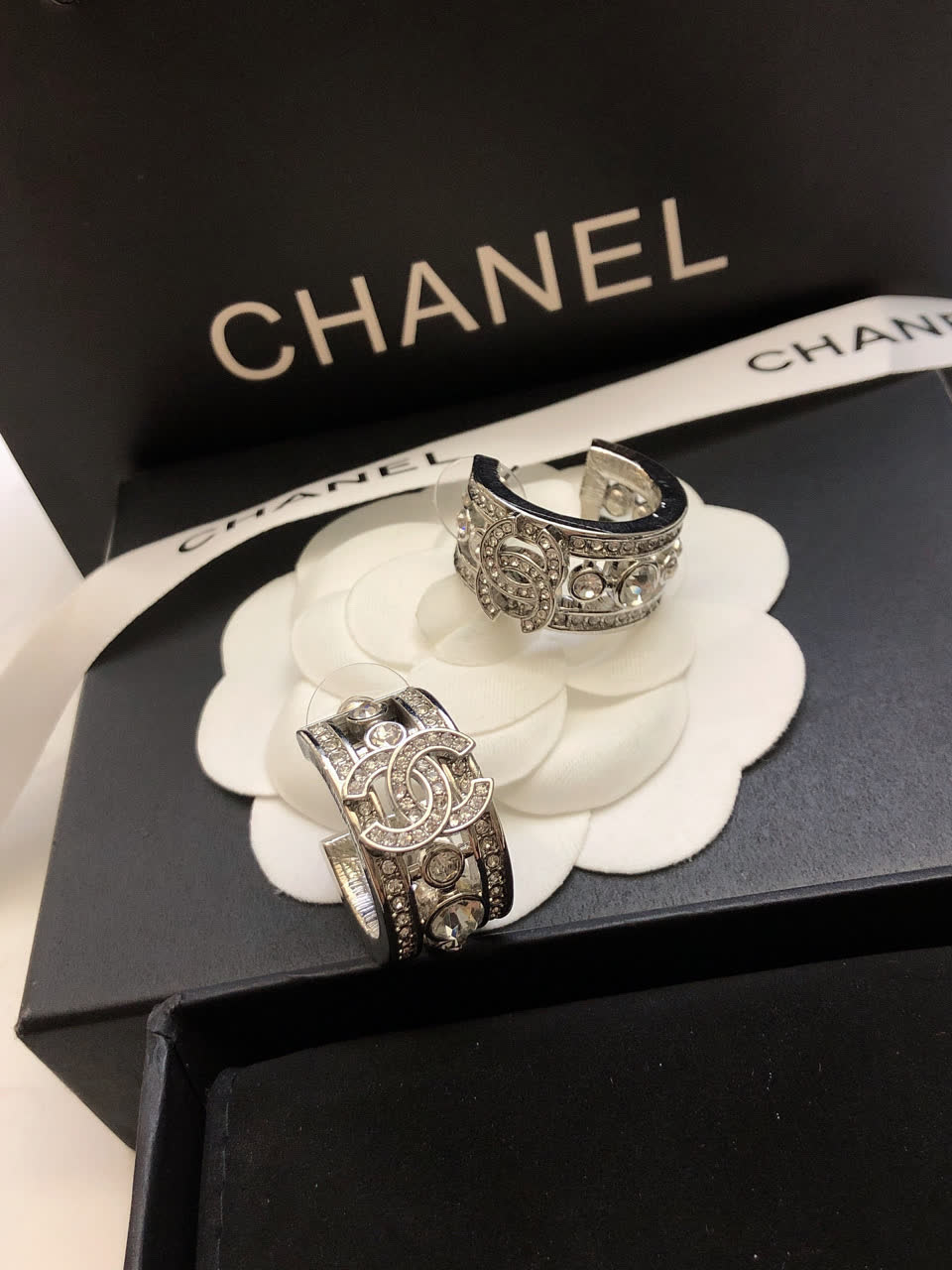 Chanel Silver Earrings and Ring Set