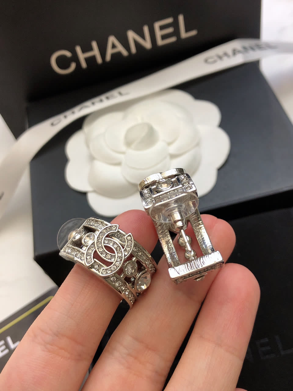 Chanel Silver Earrings and Ring Set