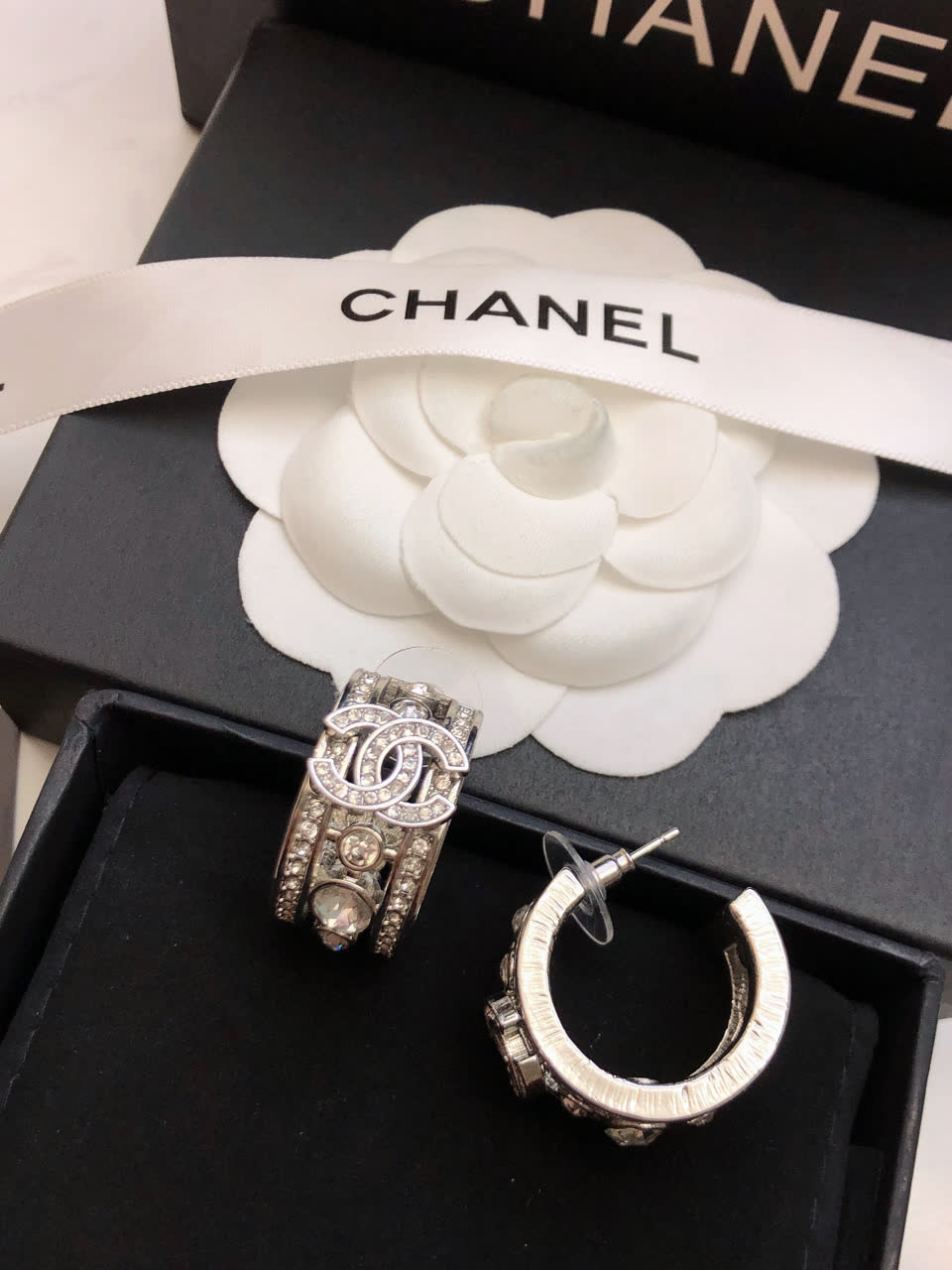 Chanel Silver Earrings and Ring Set