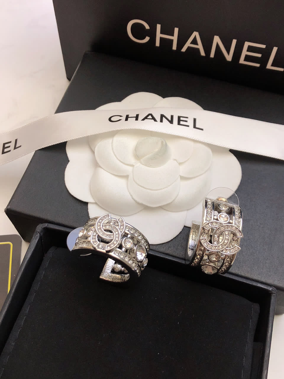 Chanel Silver Earrings and Ring Set