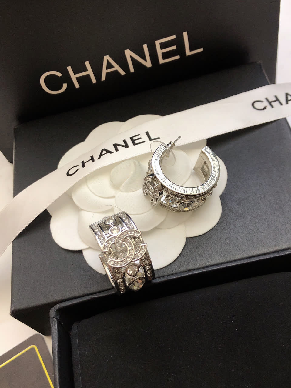 Chanel Silver Earrings and Ring Set