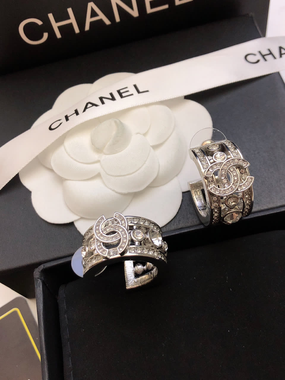 Chanel Silver Earrings and Ring Set