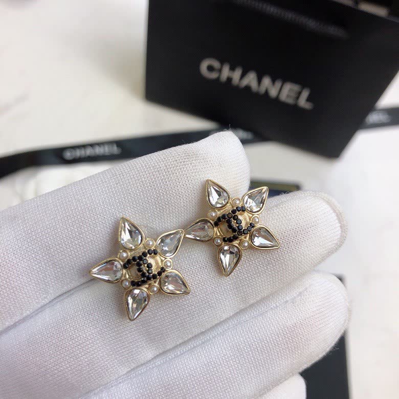 Chanel Crystal Flower Stud Earrings