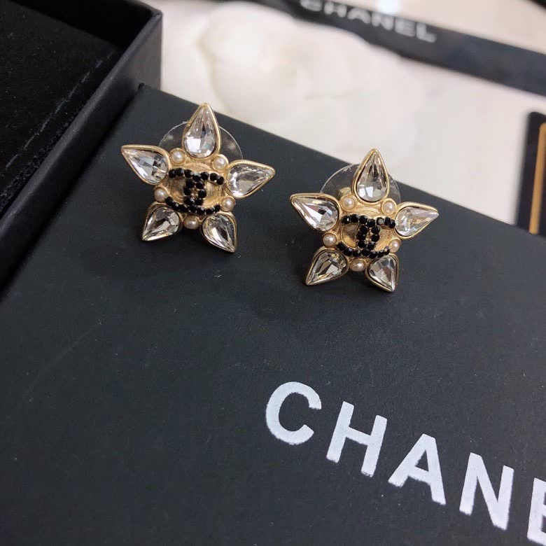 Chanel Crystal Flower Stud Earrings