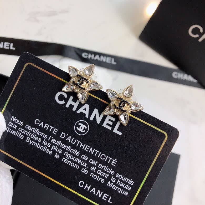 Chanel Crystal Flower Stud Earrings