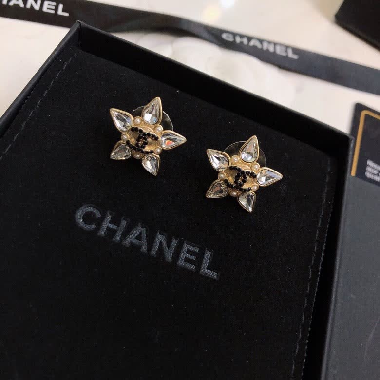 Chanel Crystal Flower Stud Earrings
