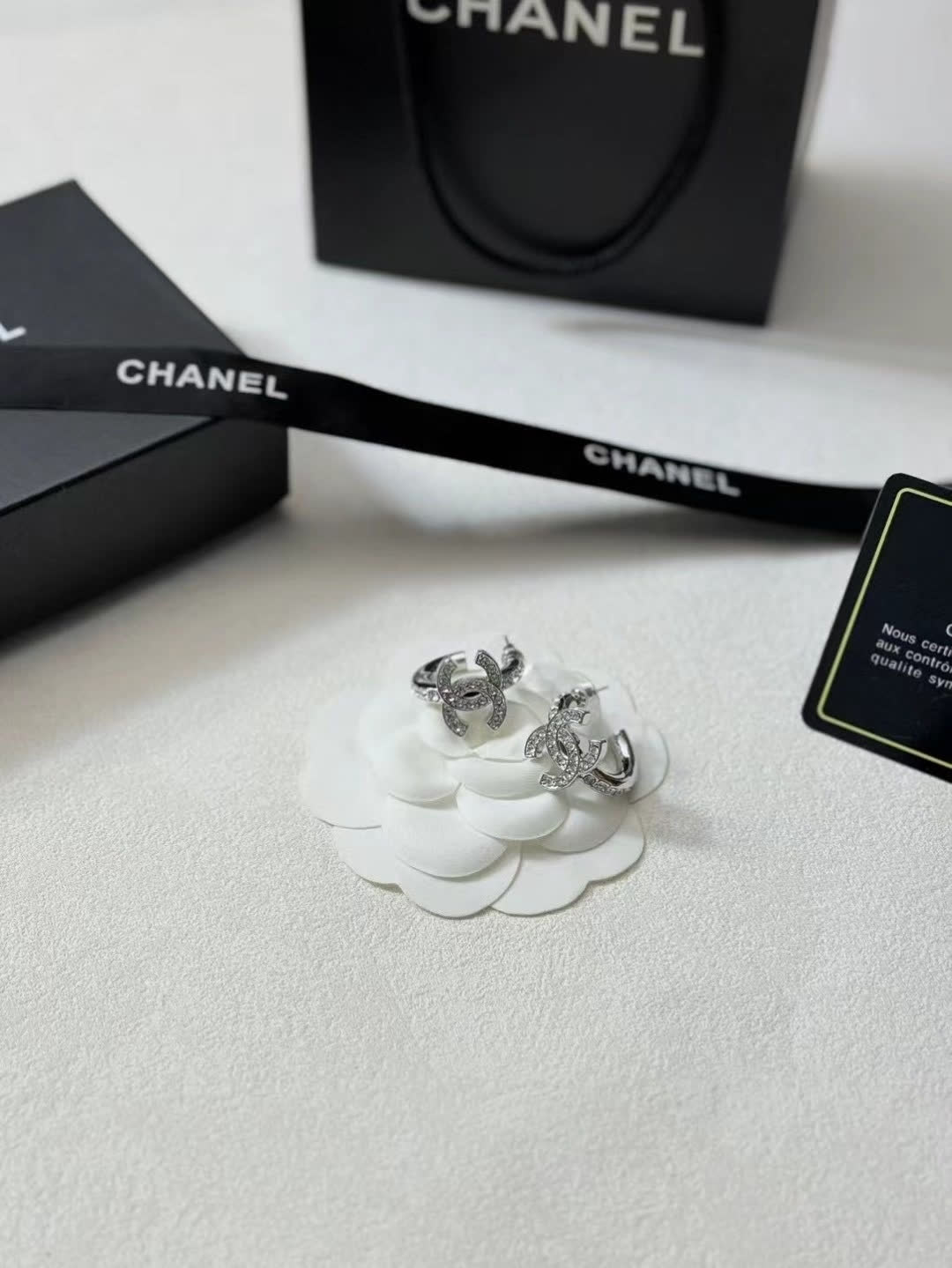 Chanel Silver Tone Crystal Stud Earring