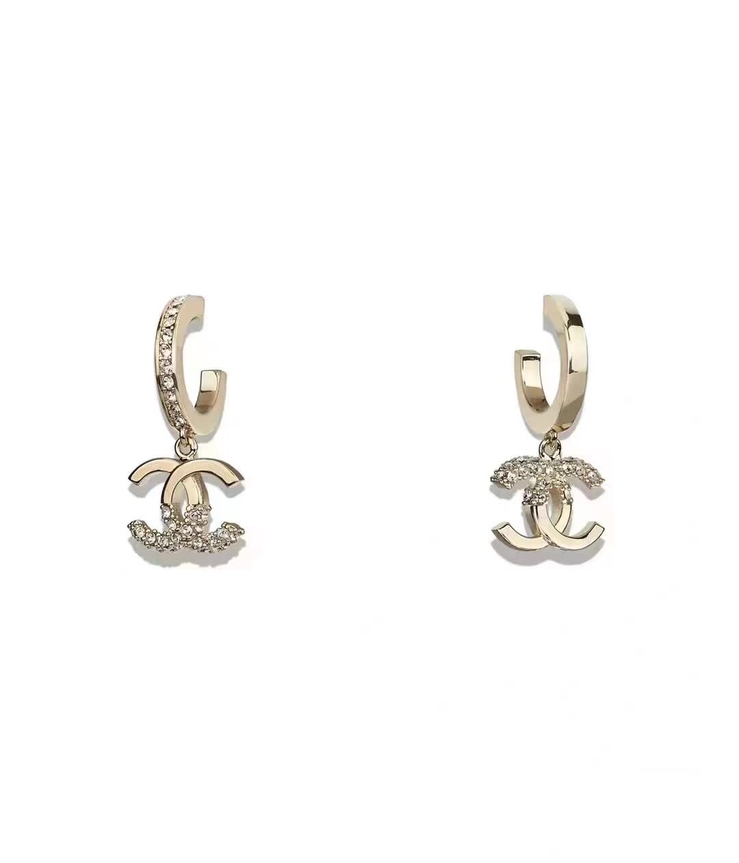 Chanel CC Logo Diamond Hoop Earrings Chanel CC Logo Diamond Hoop Earrings