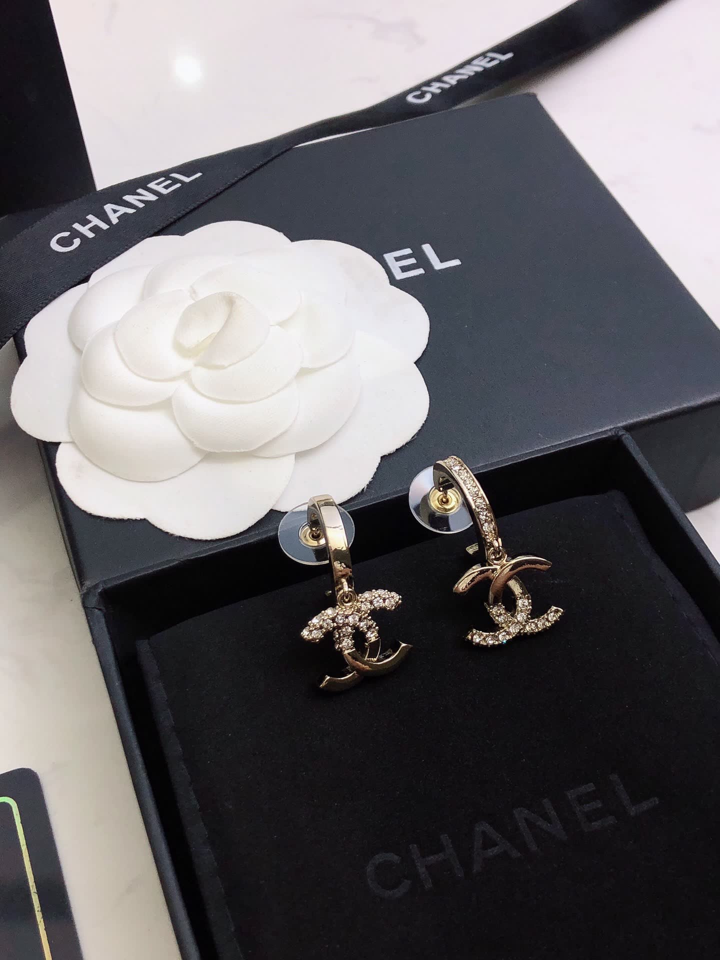 Chanel CC Logo Diamond Hoop Earrings