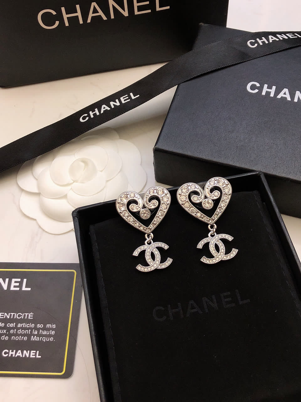 Chanel Heart Shaped Earrings with CC Logo Chanel Heart Shaped Earrings with CC Logo