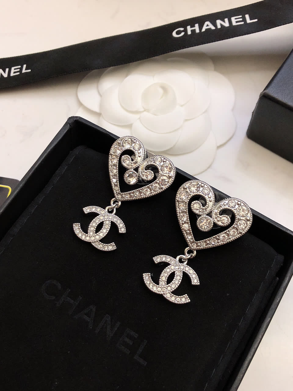 Chanel Heart Shaped Earrings with CC Logo