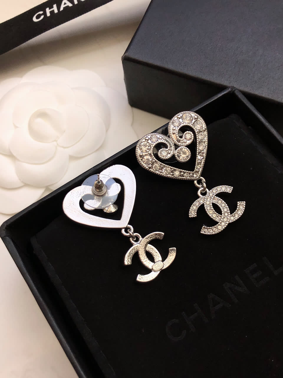 Chanel Heart Shaped Earrings with CC Logo