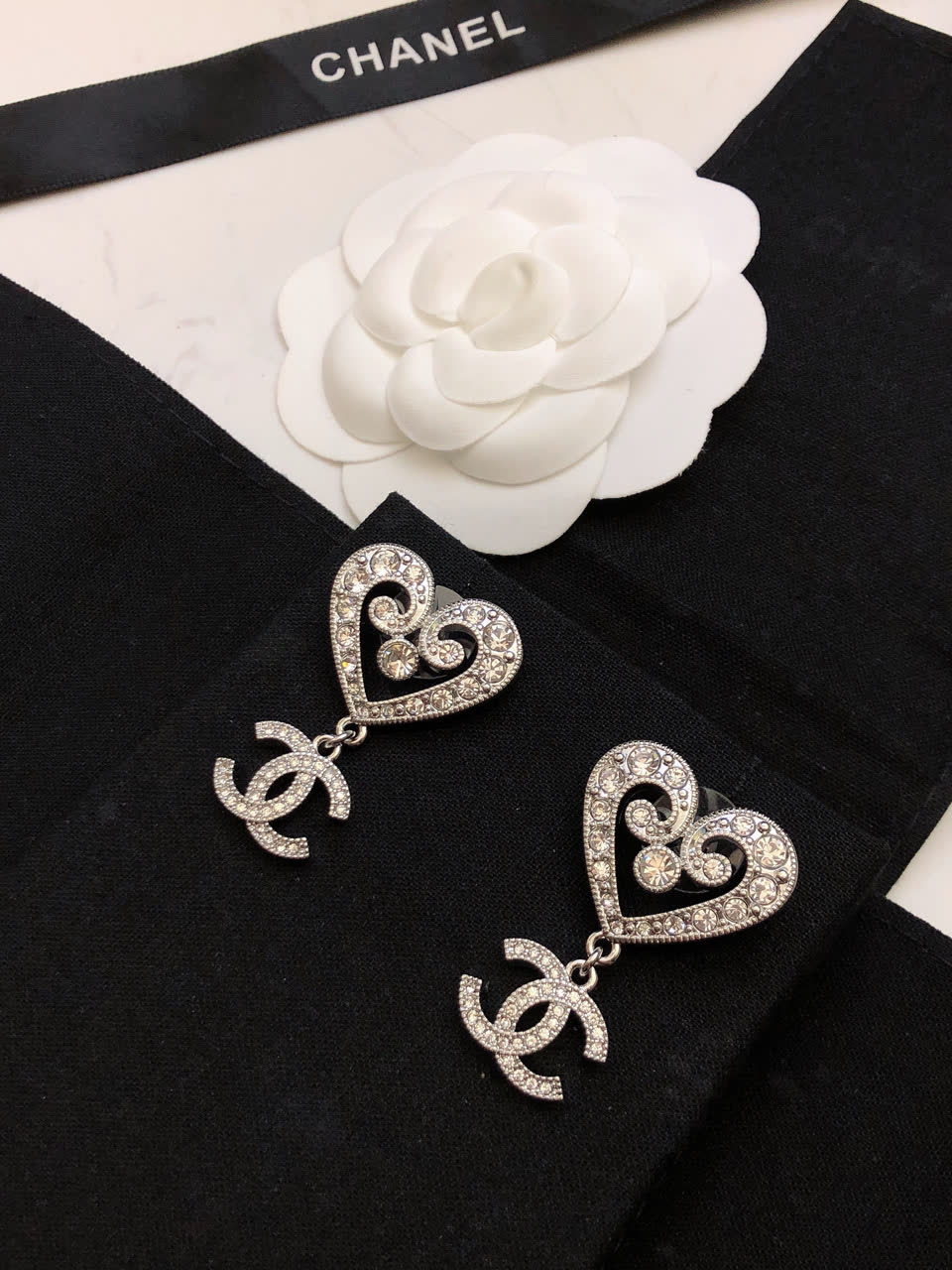 Chanel Heart Shaped Earrings with CC Logo