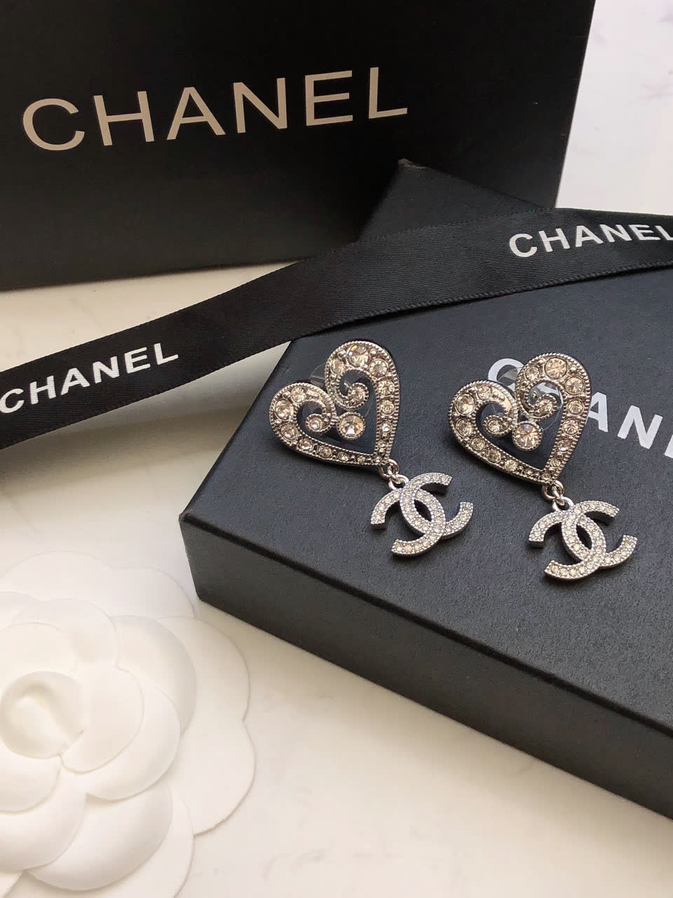 Chanel Heart Shaped Earrings with CC Logo