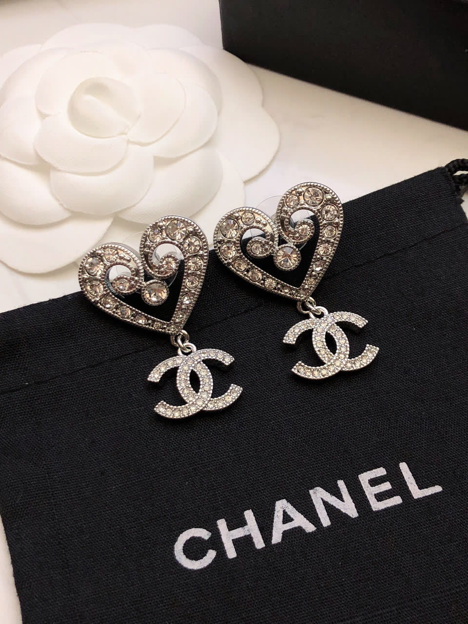 Chanel Heart Shaped Earrings with CC Logo