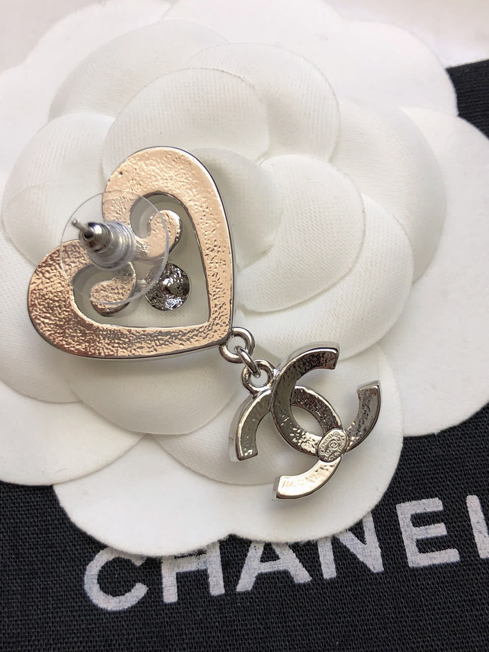 Chanel Heart Shaped Earrings with CC Logo