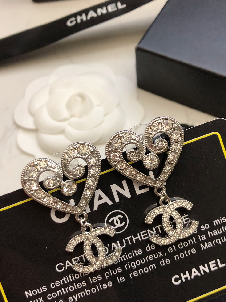 Chanel Heart Shaped Earrings with CC Logo