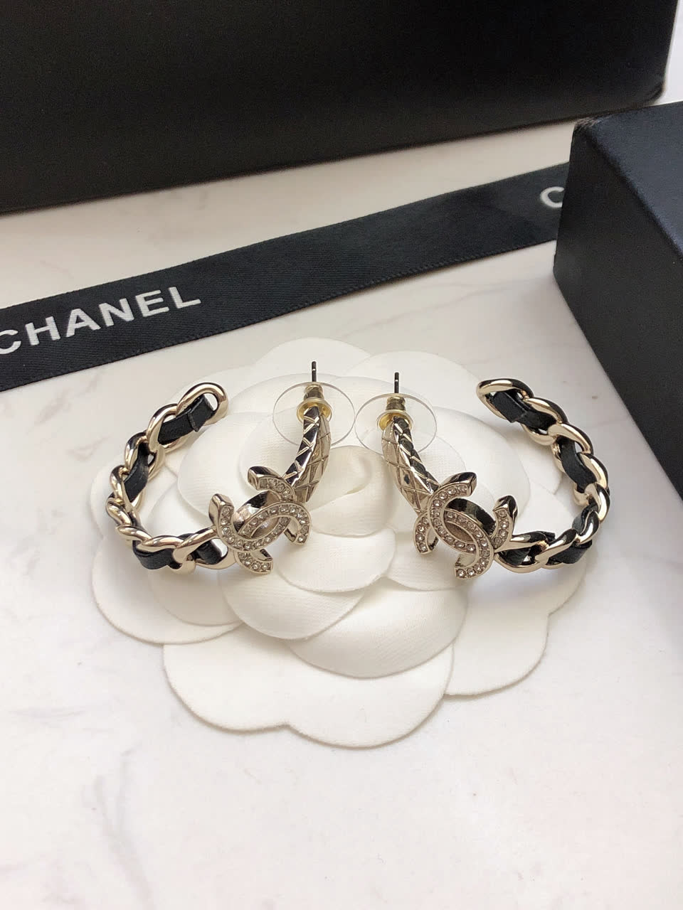 Chanel CC Logo Hoop Earrings