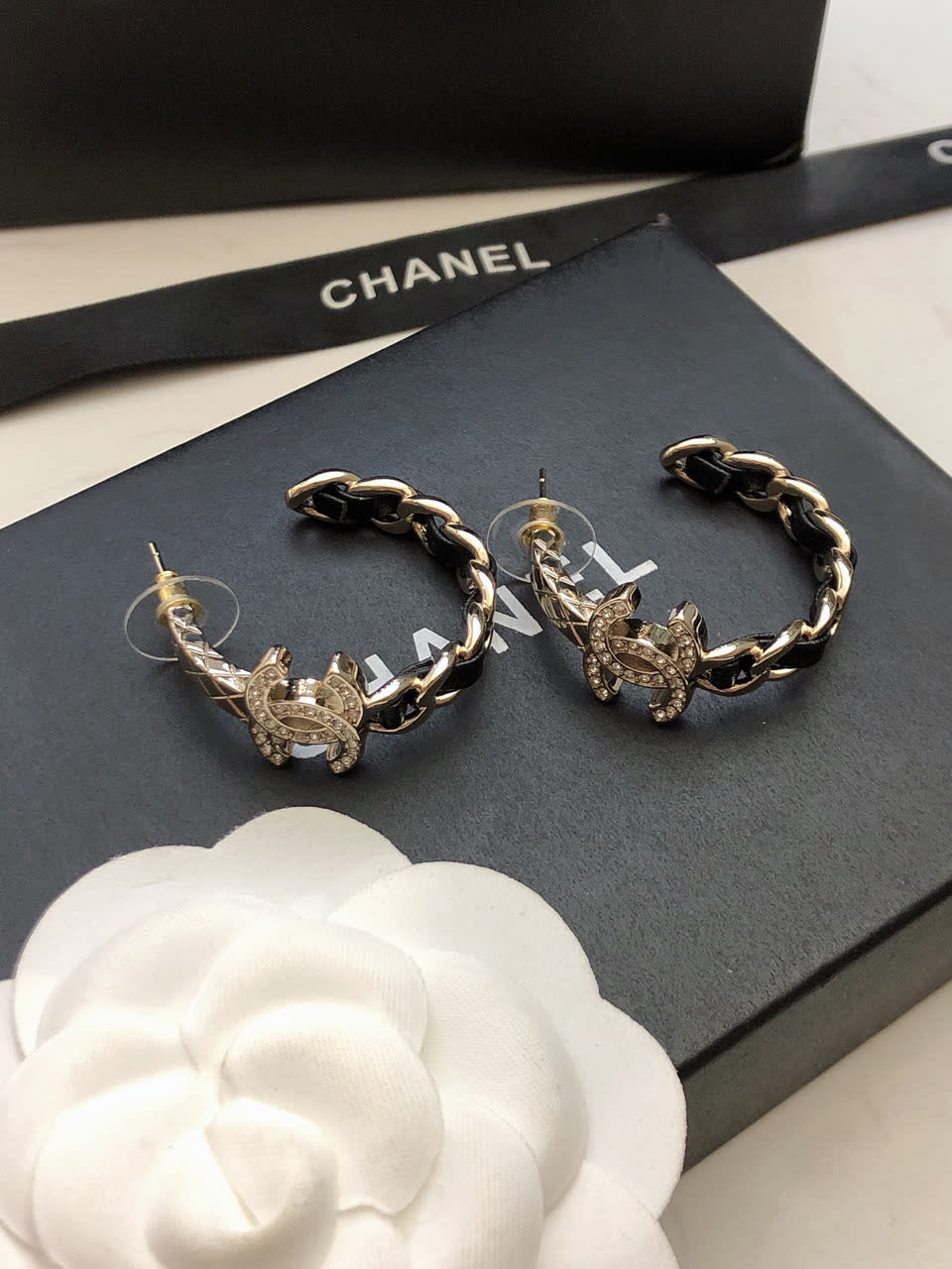 Chanel CC Logo Hoop Earrings