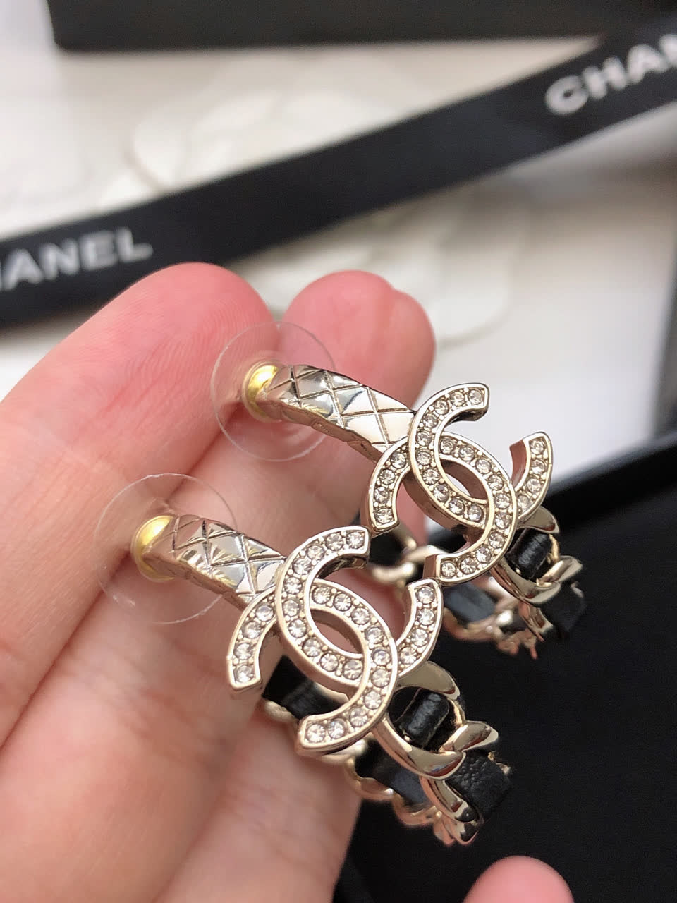 Chanel CC Logo Hoop Earrings