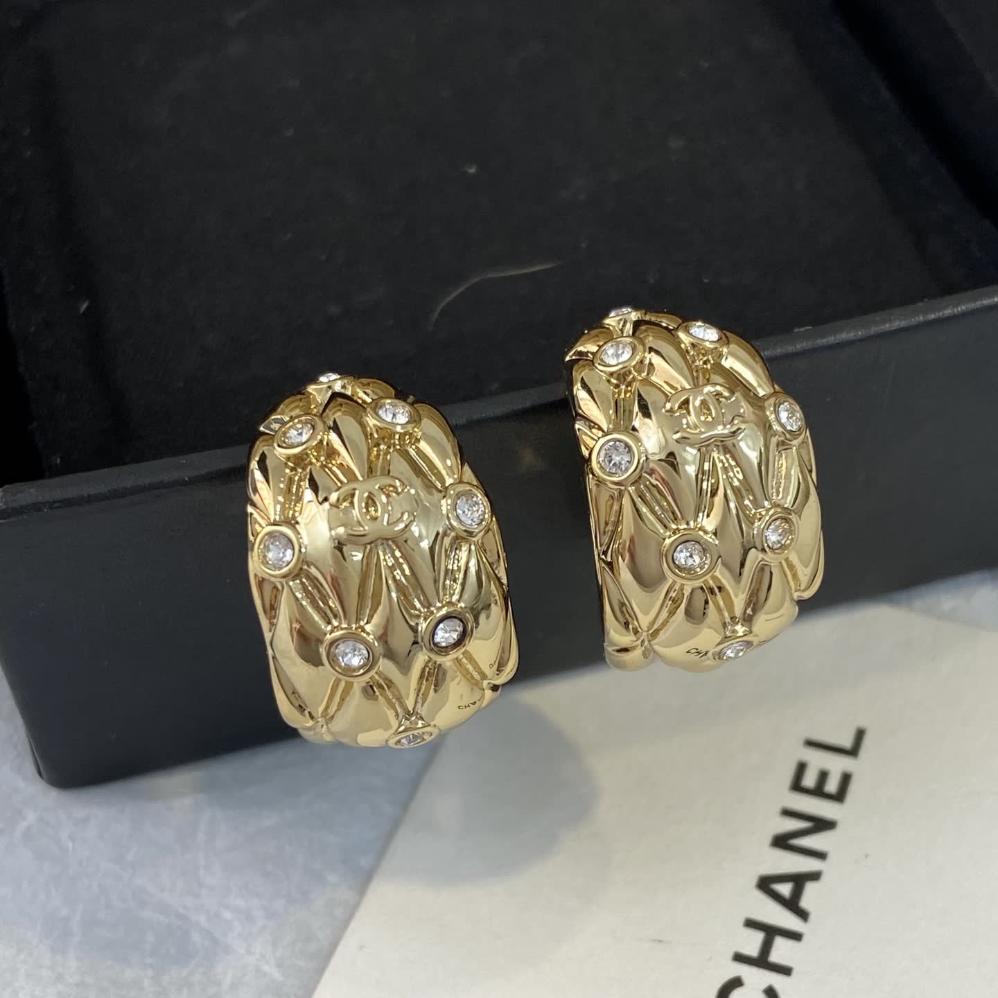 Chanel CC Logo Diamond Hoop Earrings Chanel CC Logo Diamond Hoop Earrings