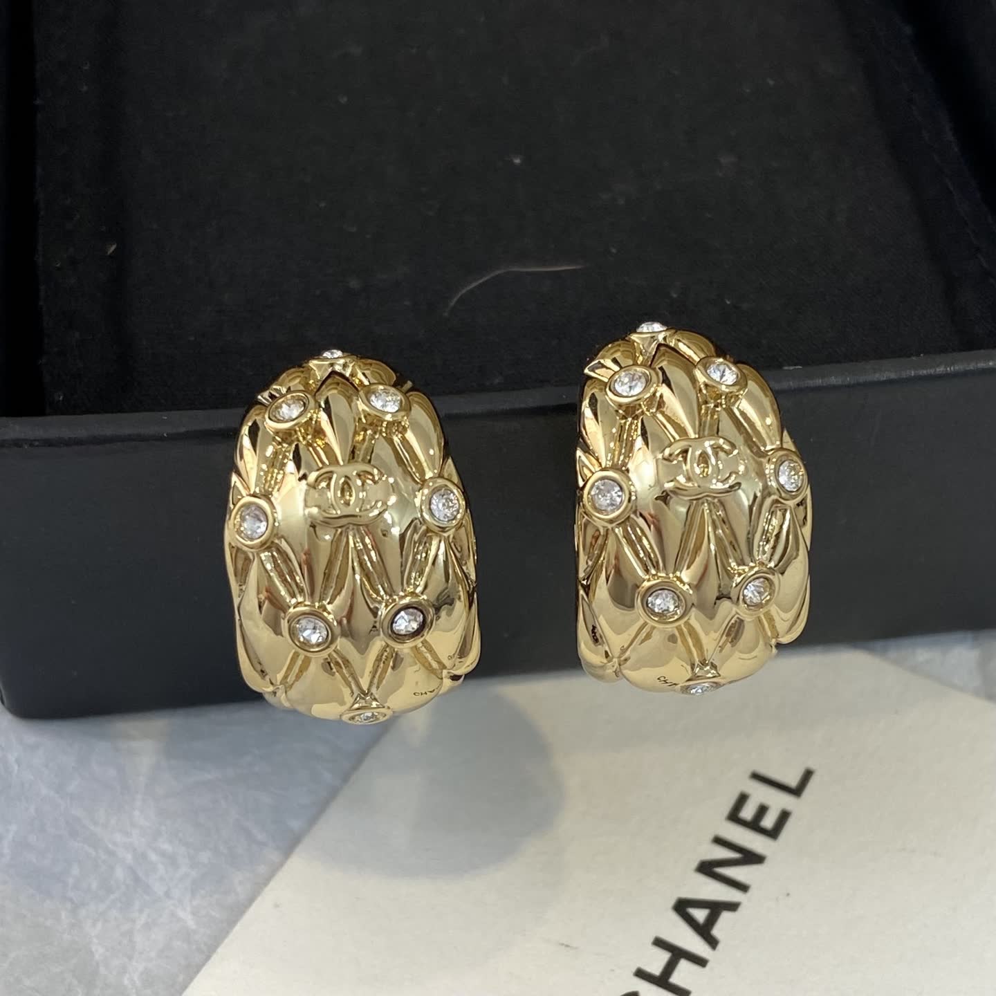 Chanel CC Logo Diamond Hoop Earrings