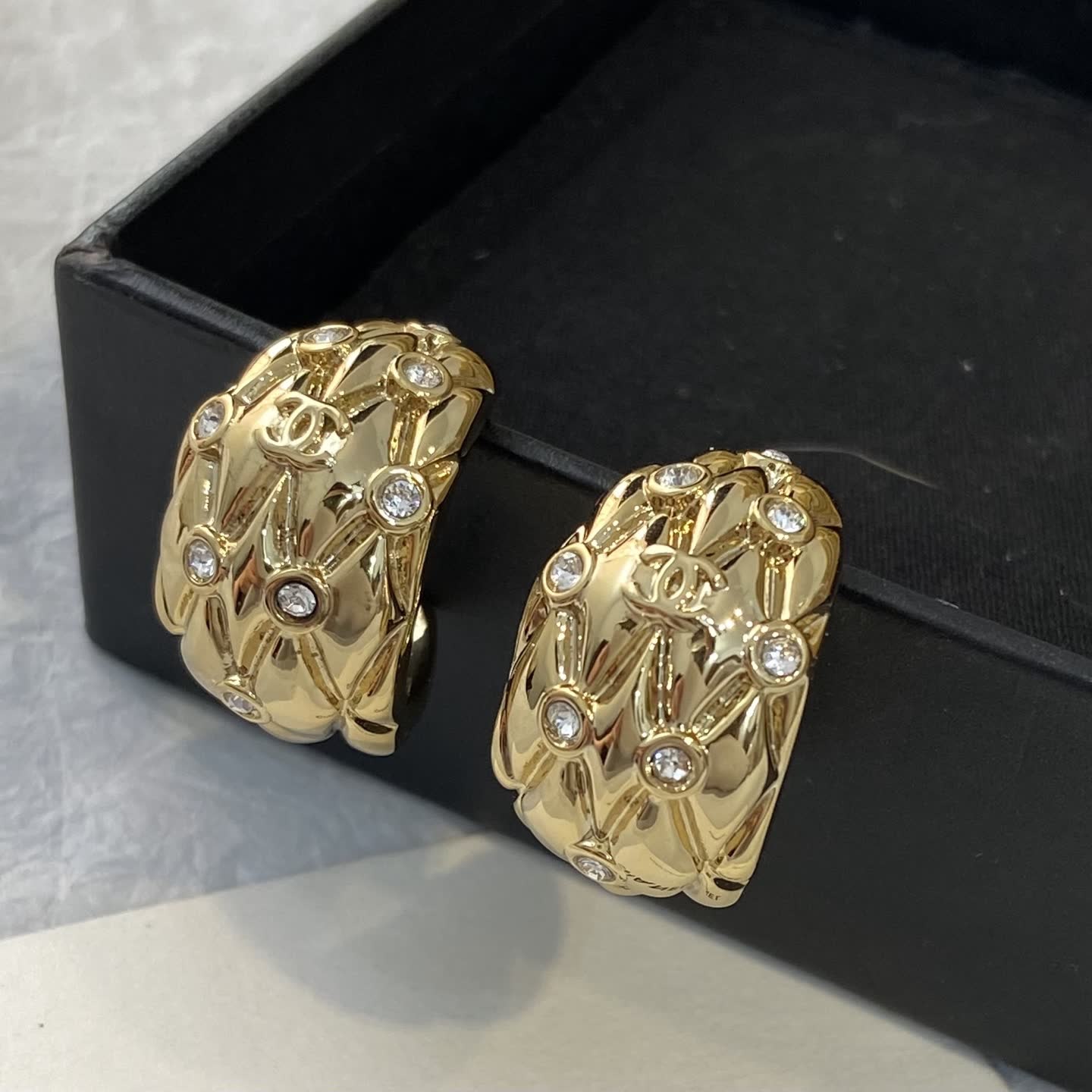 Chanel CC Logo Diamond Hoop Earrings