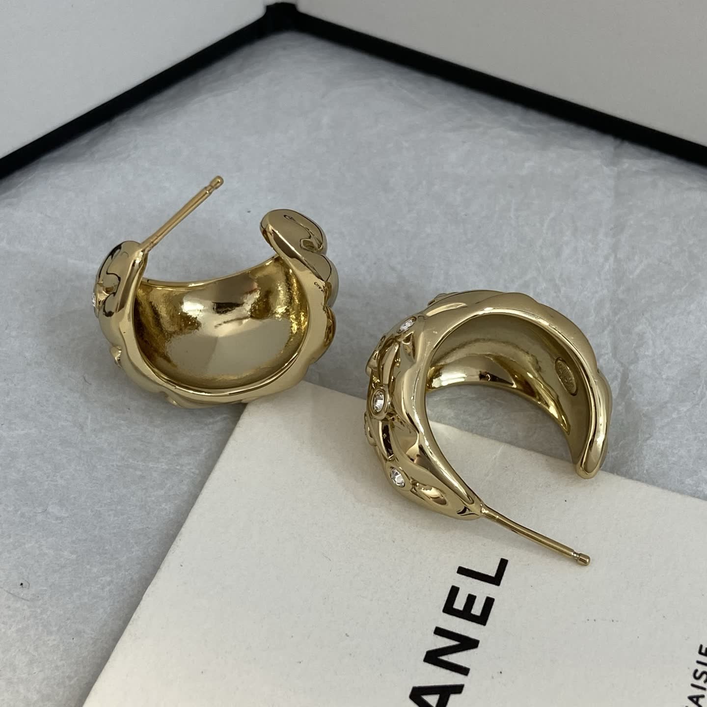 Chanel CC Logo Diamond Hoop Earrings