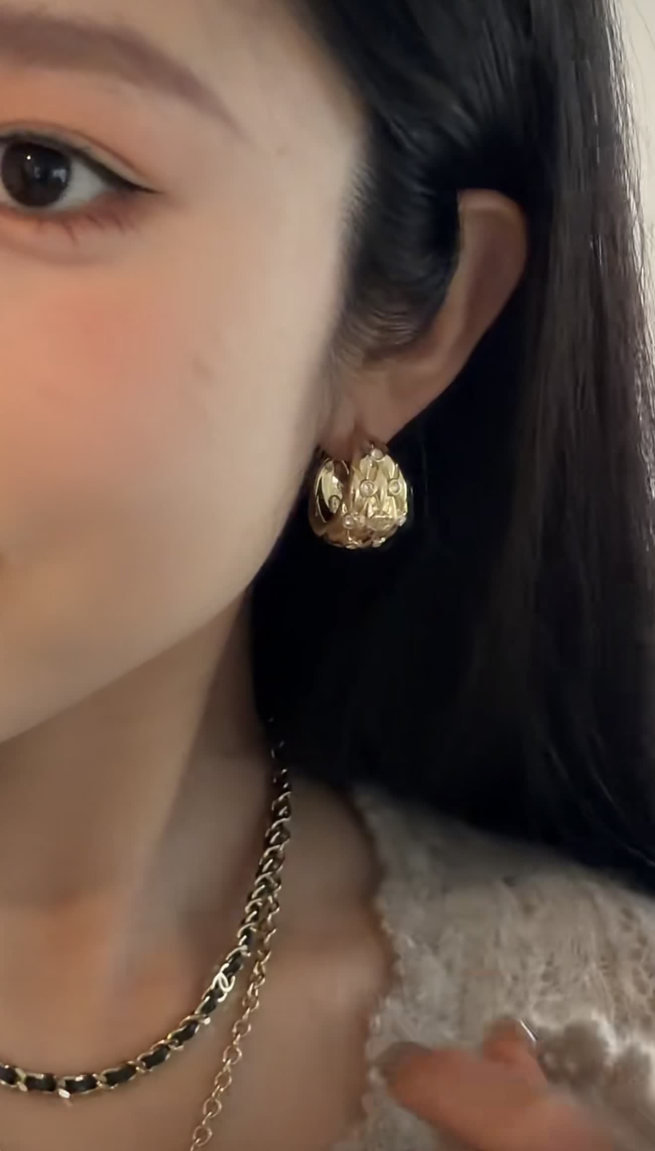Chanel CC Logo Diamond Hoop Earrings