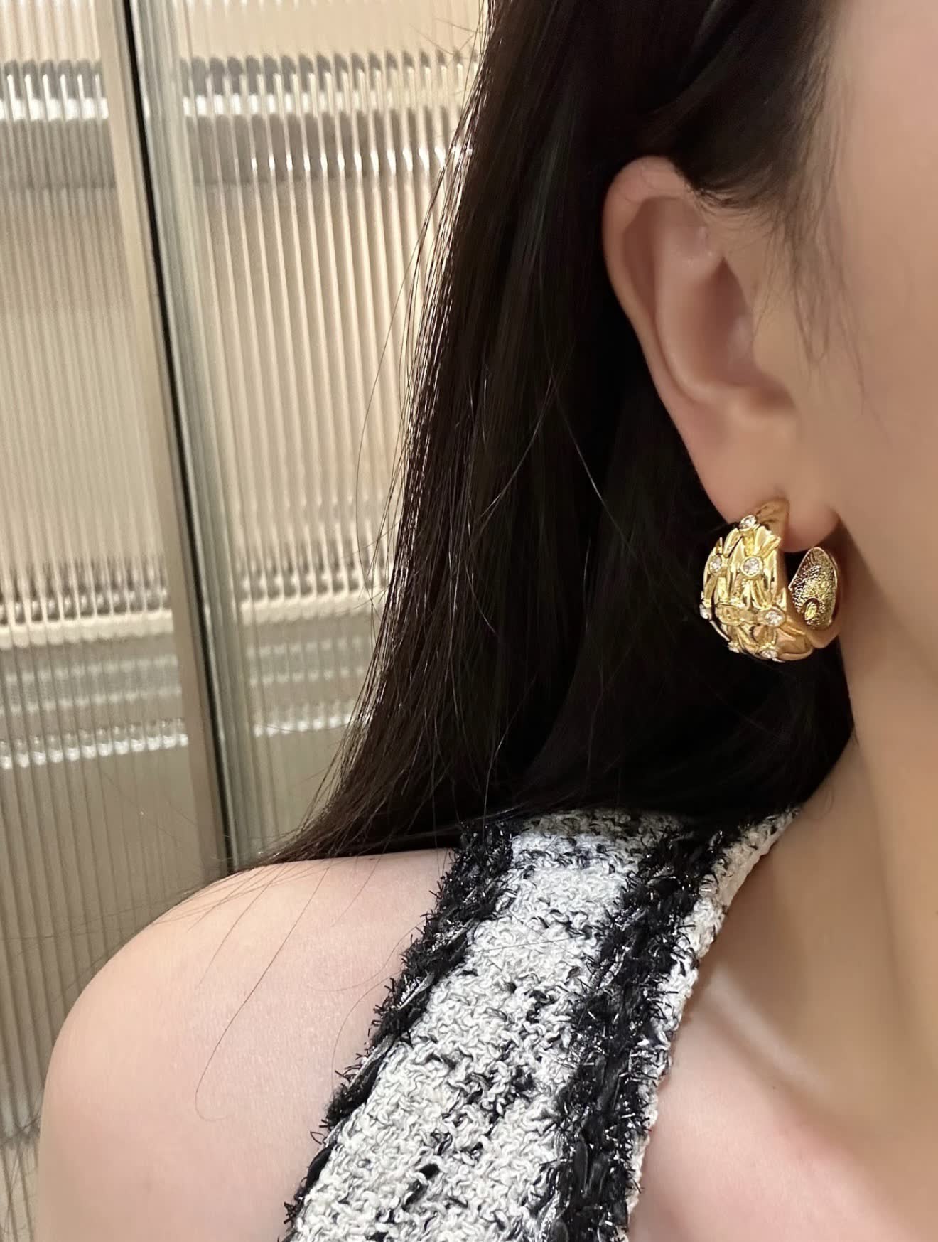 Chanel CC Logo Diamond Hoop Earrings