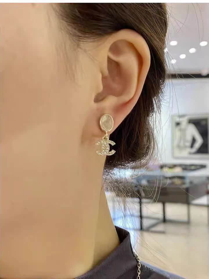 Chanel CC Logo Earrings with Pink Stones