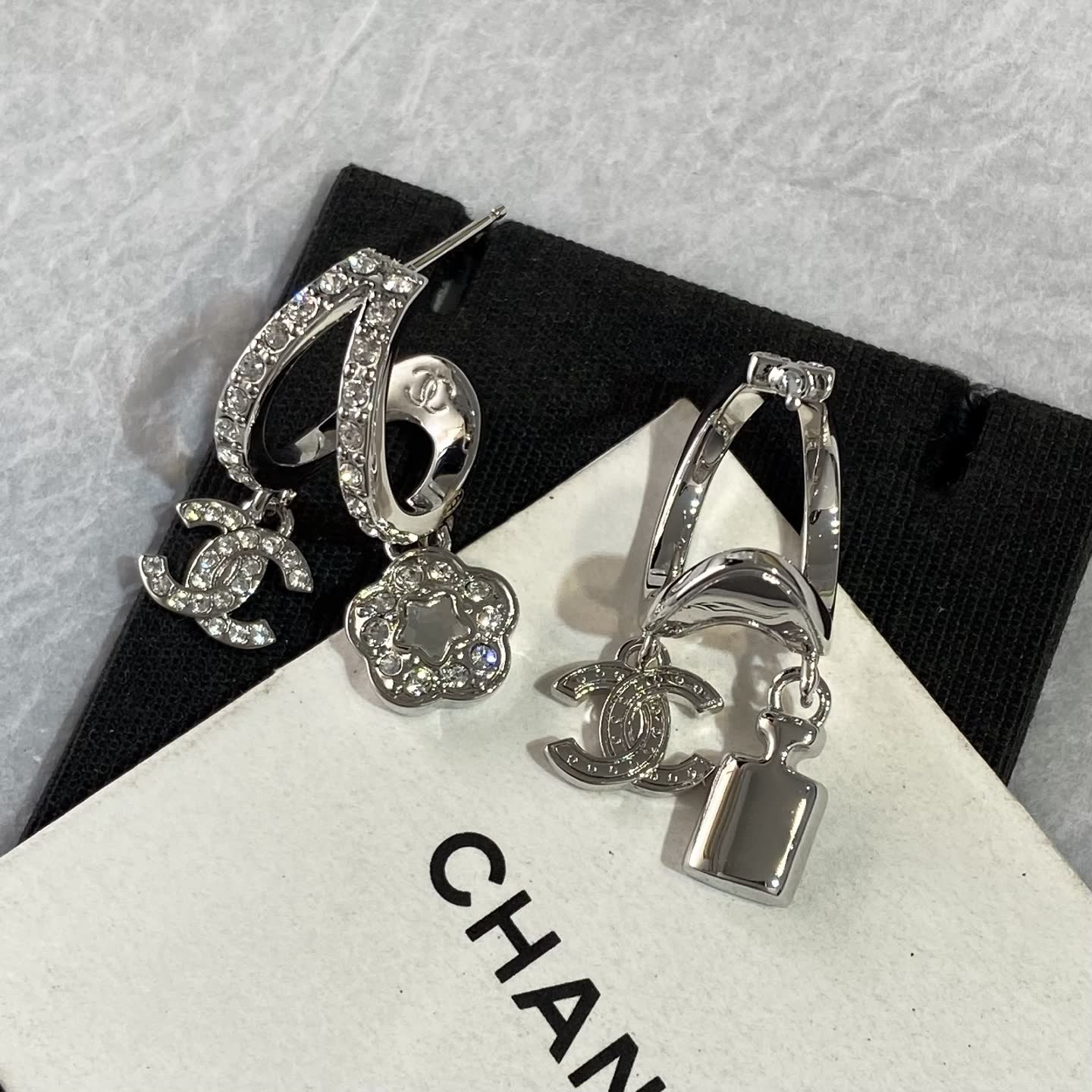 Chanel CC Logo Crystal Earrings