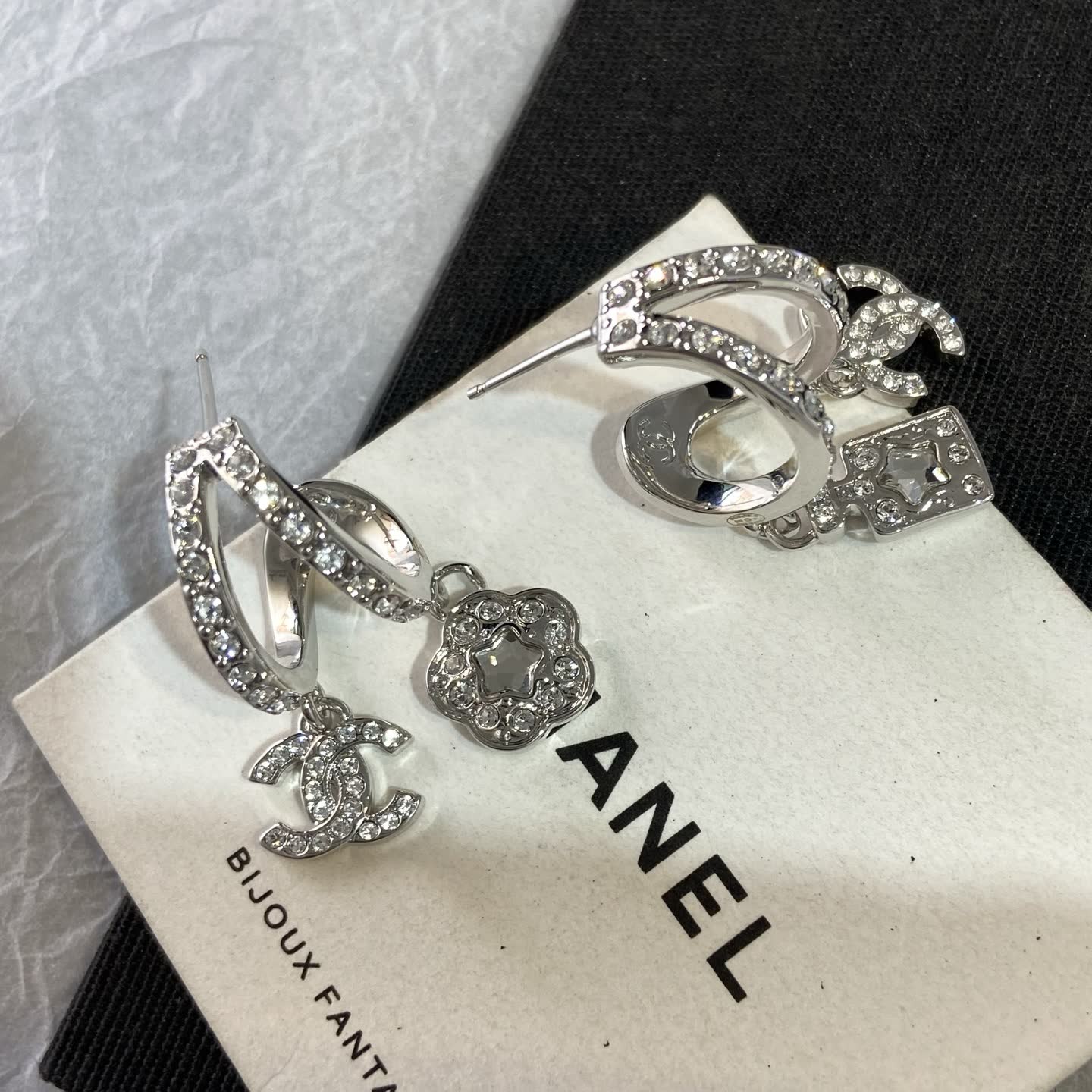 Chanel CC Logo Crystal Earrings