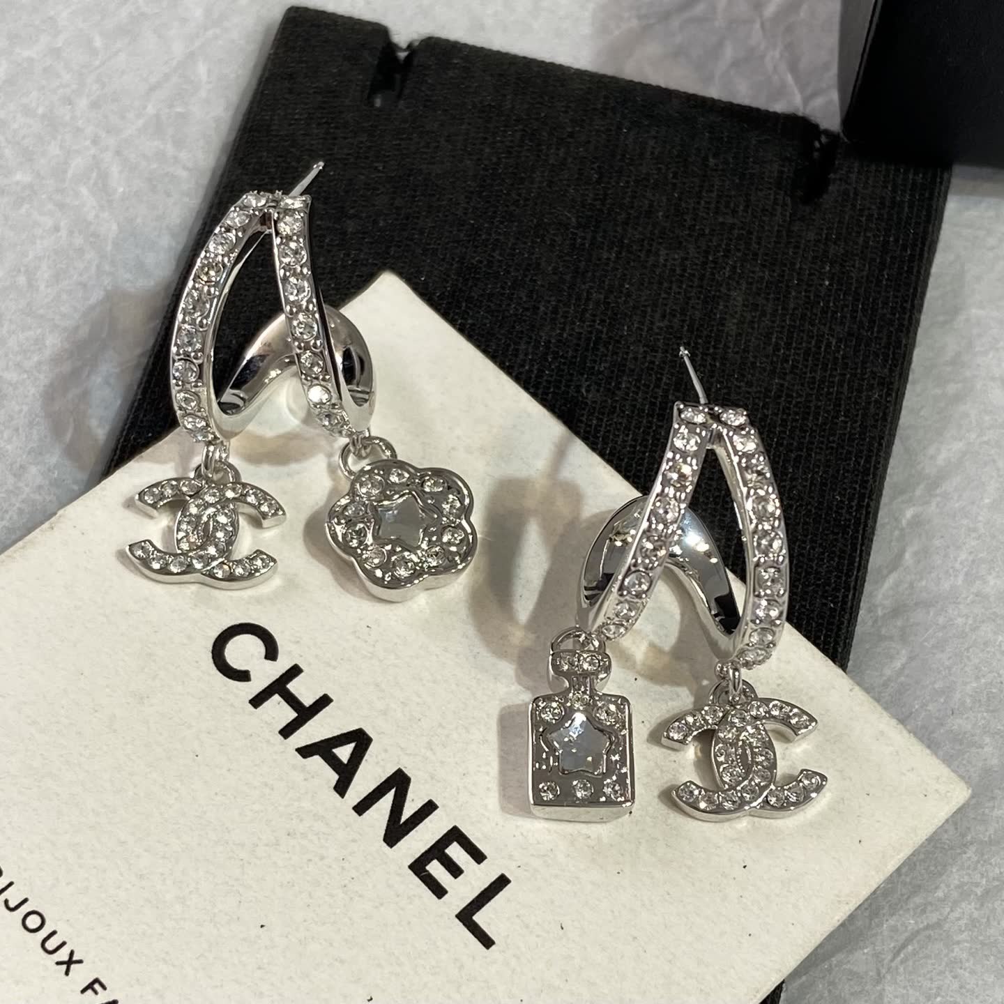 Chanel CC Logo Crystal Earrings