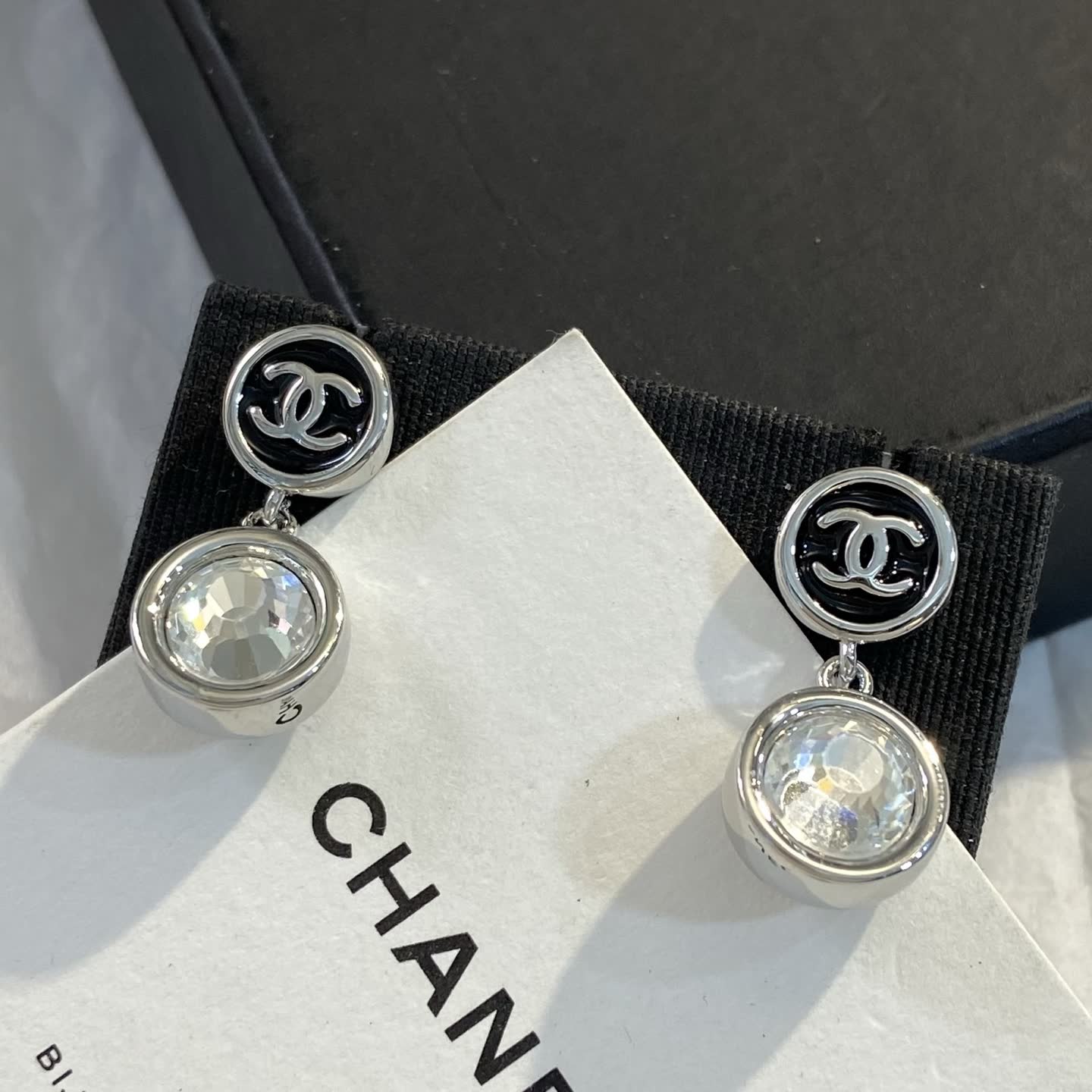Chanel CC Logo Crystal Drop Earrings
