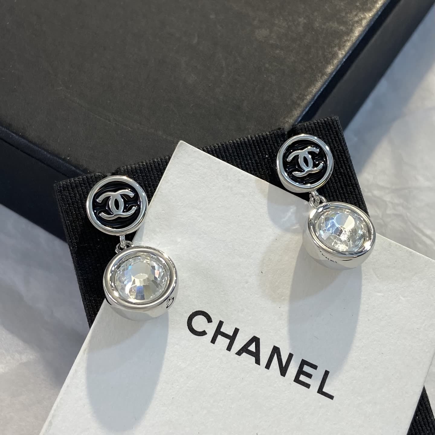 Chanel CC Logo Crystal Drop Earrings