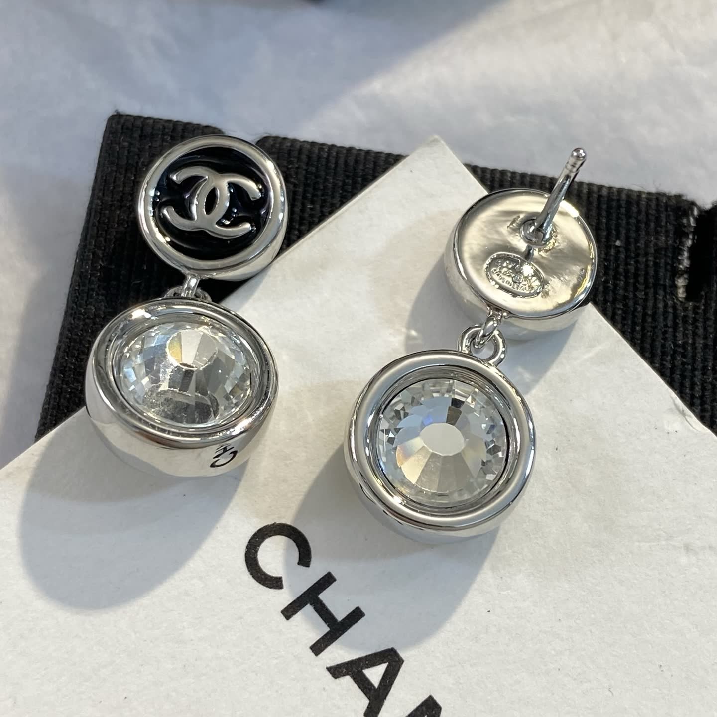 Chanel CC Logo Crystal Drop Earrings
