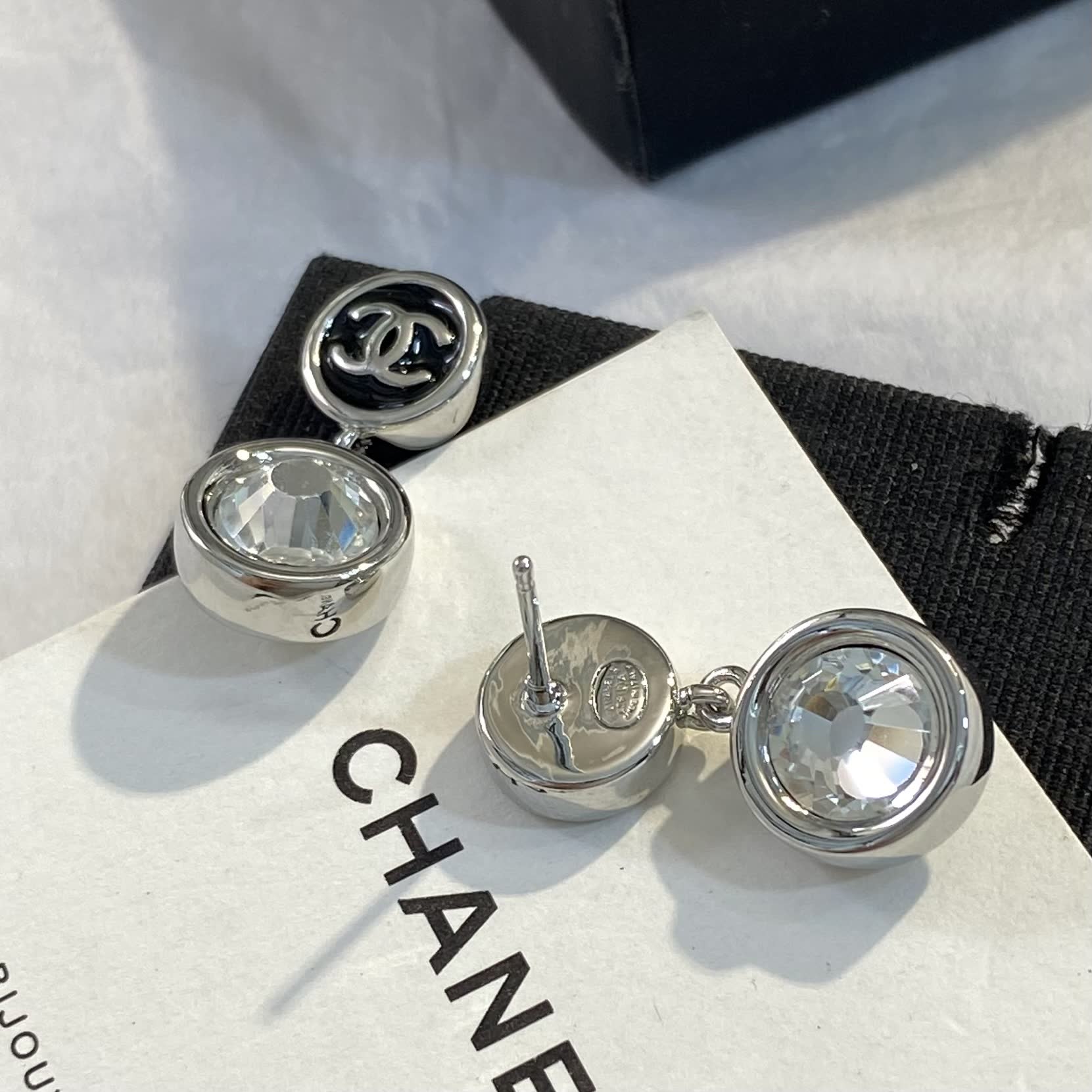 Chanel CC Logo Crystal Drop Earrings