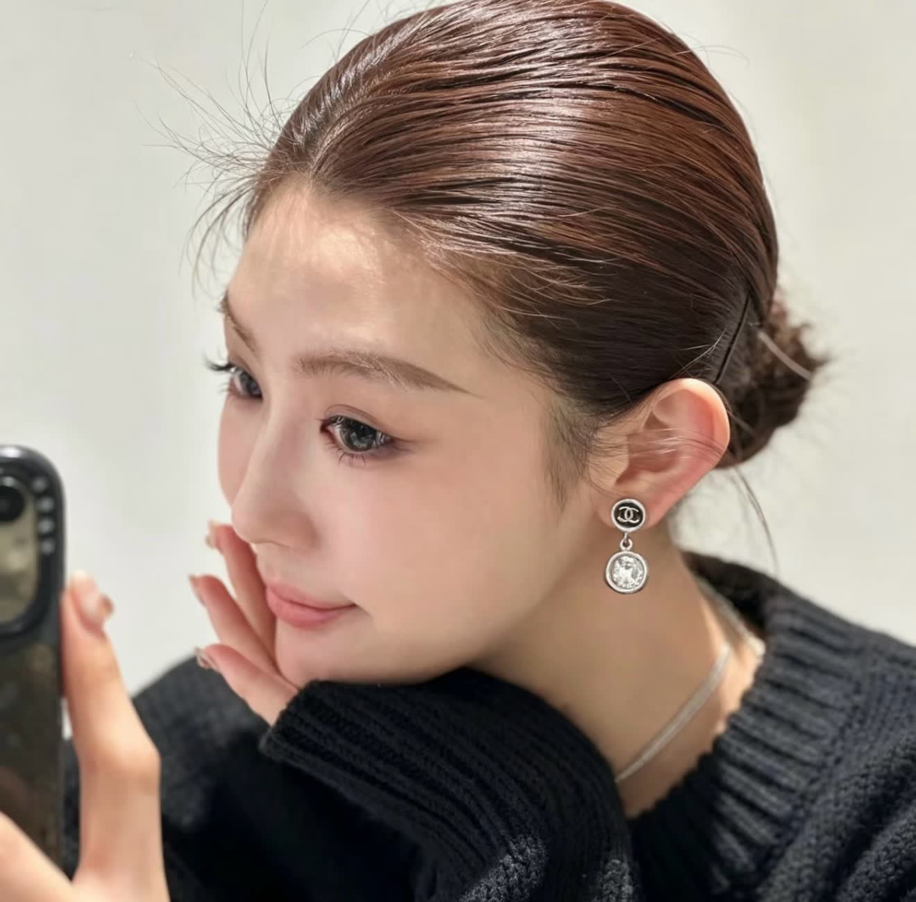 Chanel CC Logo Crystal Drop Earrings